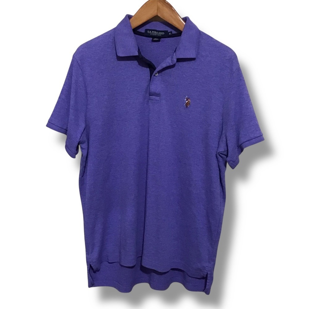 US Polo Assn XL Purple Heathered Luxury Feel Short Sleeve Polo Shirt